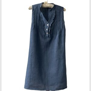 ALESSIA PACINI Made in Italy XS Dress Blue Ruffled pleated V-Neck Linen Dress.